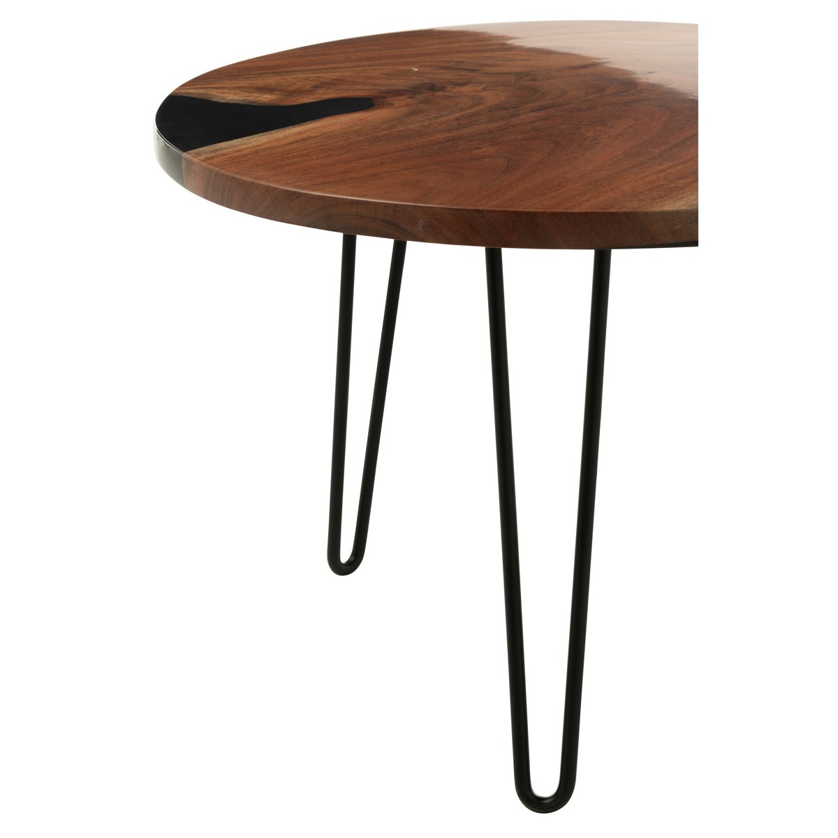 Table d'appoint J-Line Round en bois naturel et noir, vue de face