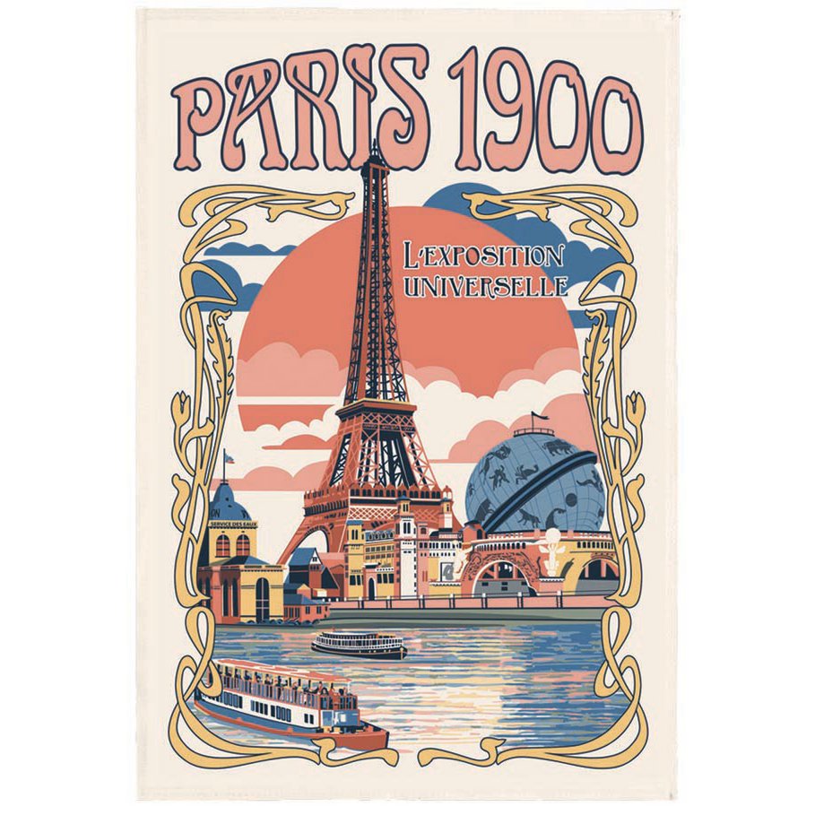 Torchon Paris Expo Universelle Ecru - Illustration vintage de la Tour Eiffel