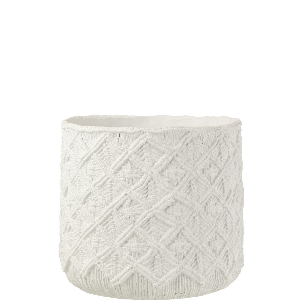 Pot de fleurs J-Line en ciment blanc, détail de la texture et finition