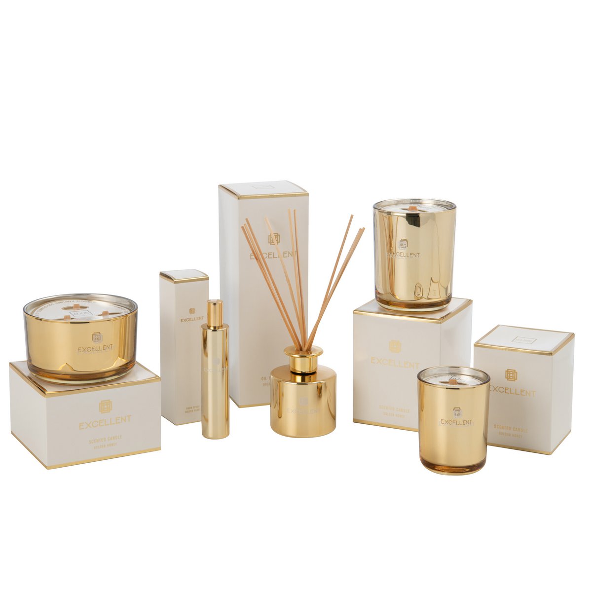 Parfum d'ambiance J-Line Golden Honey en verre doré élégant