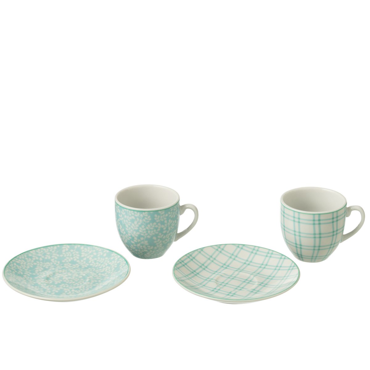 Boîte en céramique J-Line 6 tasses et bol bleu, vue de face