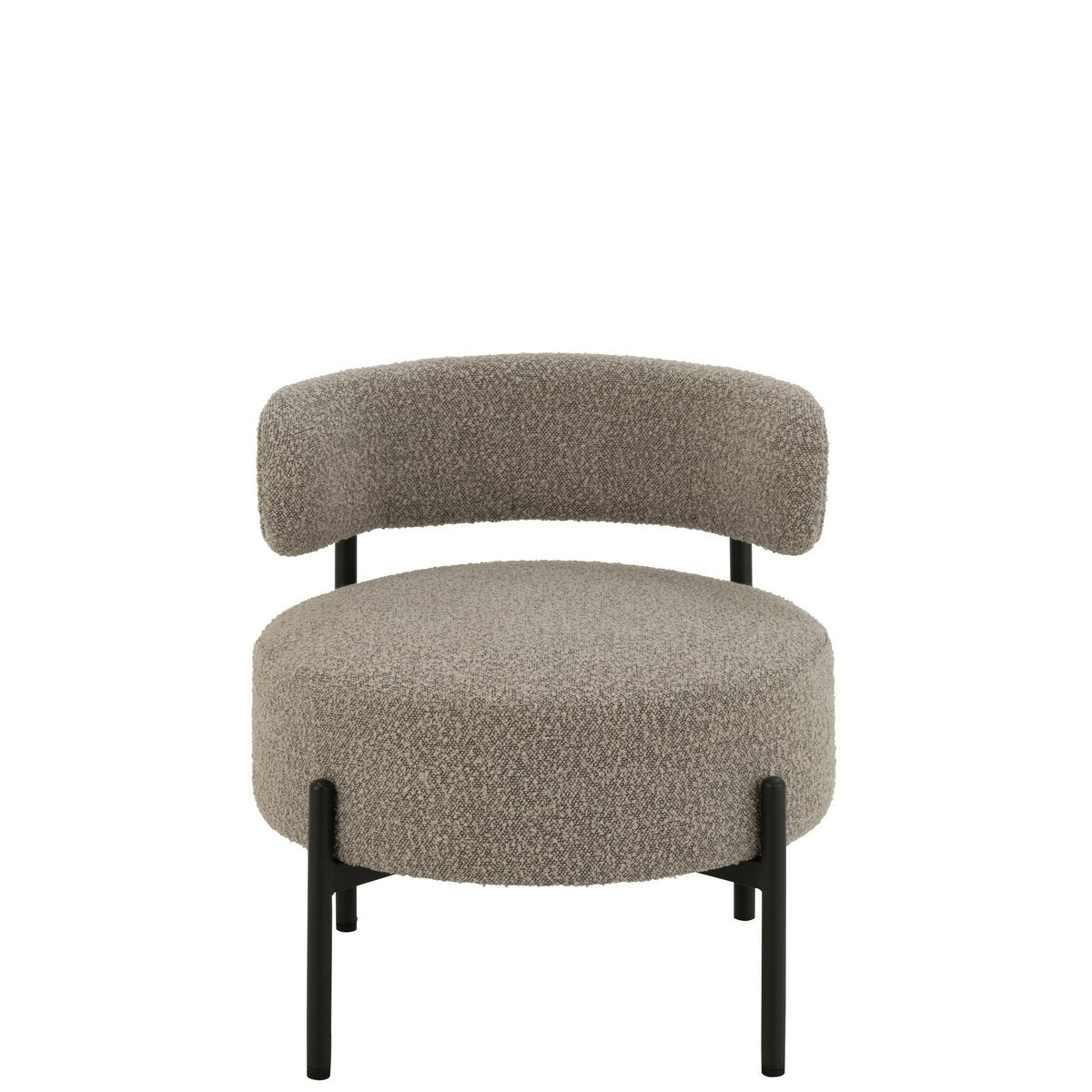 Chaise longue J-Lounge Bouclé vue de face, design élégant en gris et noir.