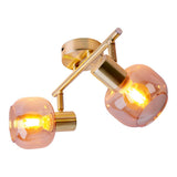 2er Spot / plafond "Libby", plafond classique en métal de couleur en laiton et verre teinté en ambre, avec socket E14, pour salle à manger, salon, couloir ou bureau, 40 cm de long