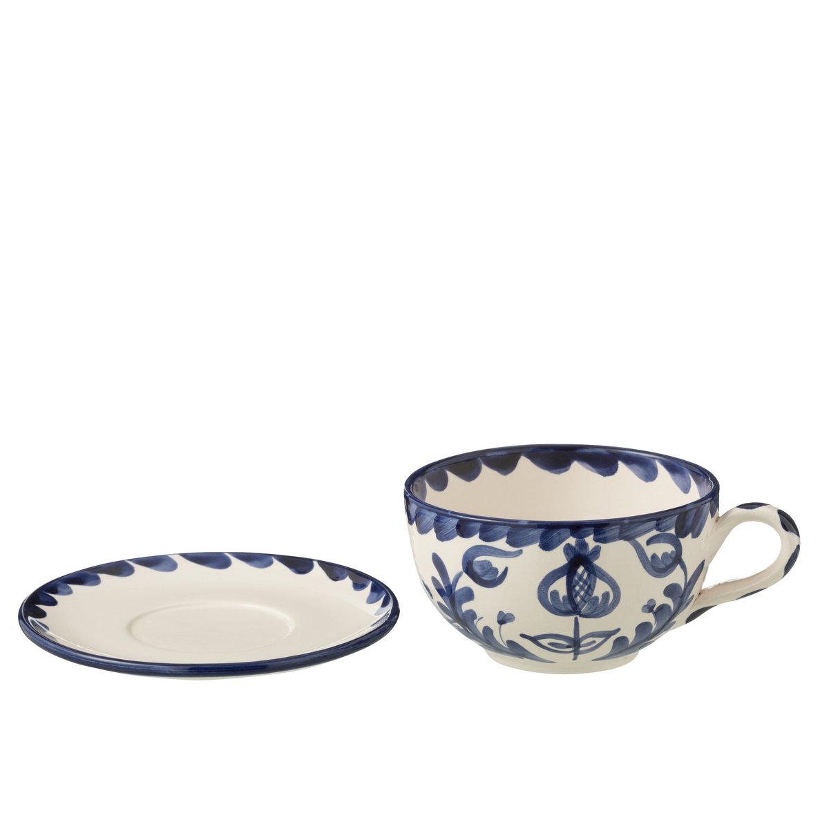 Détail de la tasse et soucoupe J-Line Grenade, céramique multicolore