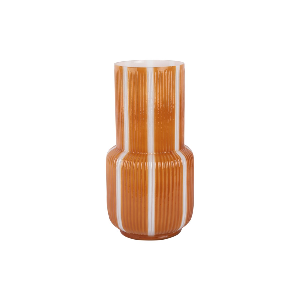 Vase rétro en verre à rayures hautes, vue de face