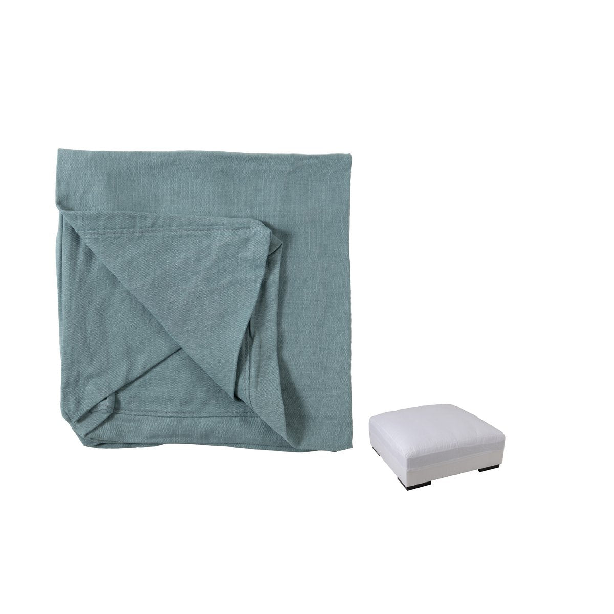 Housse pour pouf Monaco en linon bleu, vue de face