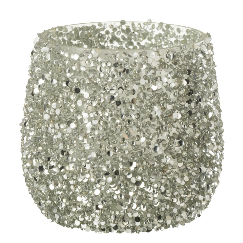 Lanterne J-Line Glitter en verre argenté, vue de face