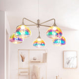 LED PENDANT LAMP 5-FLAME "Varna", lampe pendentielle en métal de couleur en laiton et en verre d'iris, LED fermement intégré, 50 cm de diamètre, éclairage élégant pour le salon, la salle à manger ou le couloir