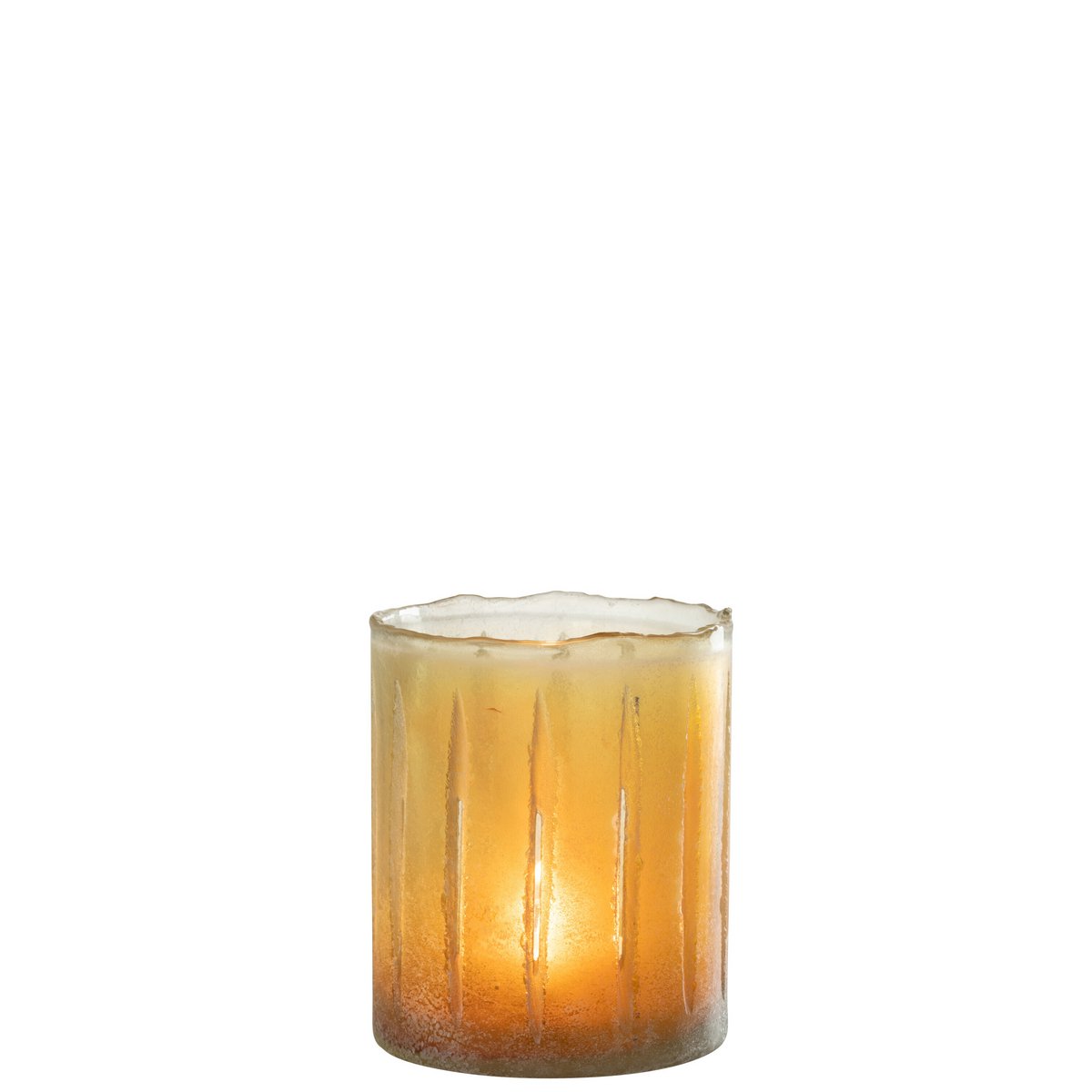 Bougeoir J-Line Stripes en verre jaune - vue de face