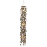 La lampe pendentielle "noix de coco" 180 cm de haut, en bois et coquilles de noix de coco, beige / marron, socket E27, éclairage pour salon, salle à manger ou jardin d'hiver.