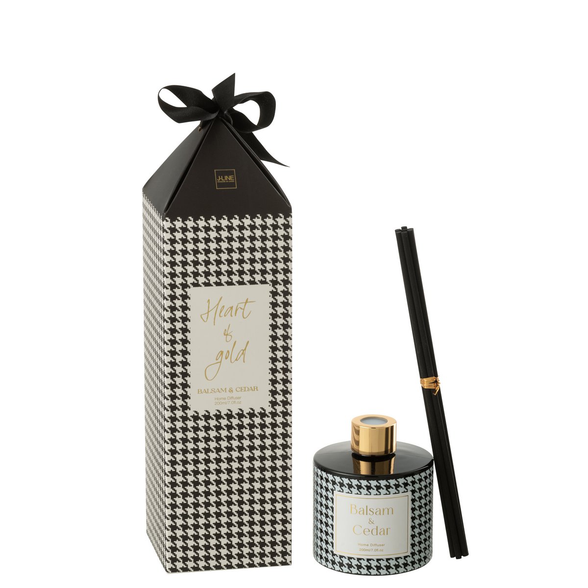 Bâtonnets parfumés J-Line Heart Of Gold dans un élégant verre blanc et noir