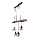 4 pendentif "bois", lampe suspendue, métal et bois en noir et socket e27 naturel, pour salle à manger, salon, couloir ou bureau, 100 cm de long
