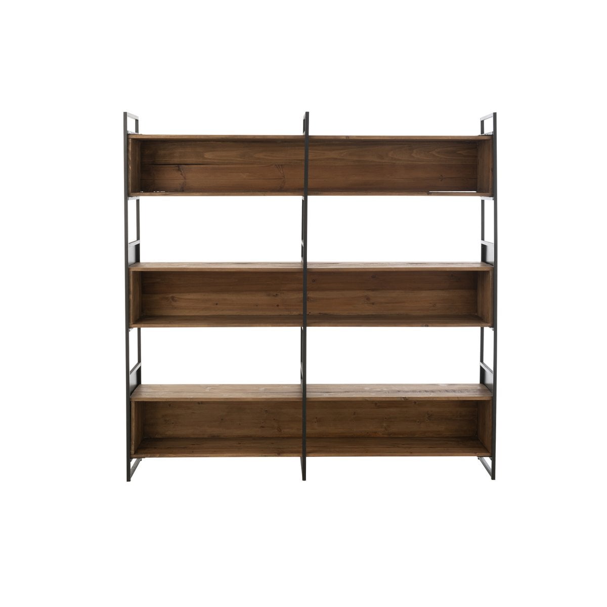 Étagère J-Line en bois recyclé avec métal noir, vue de face