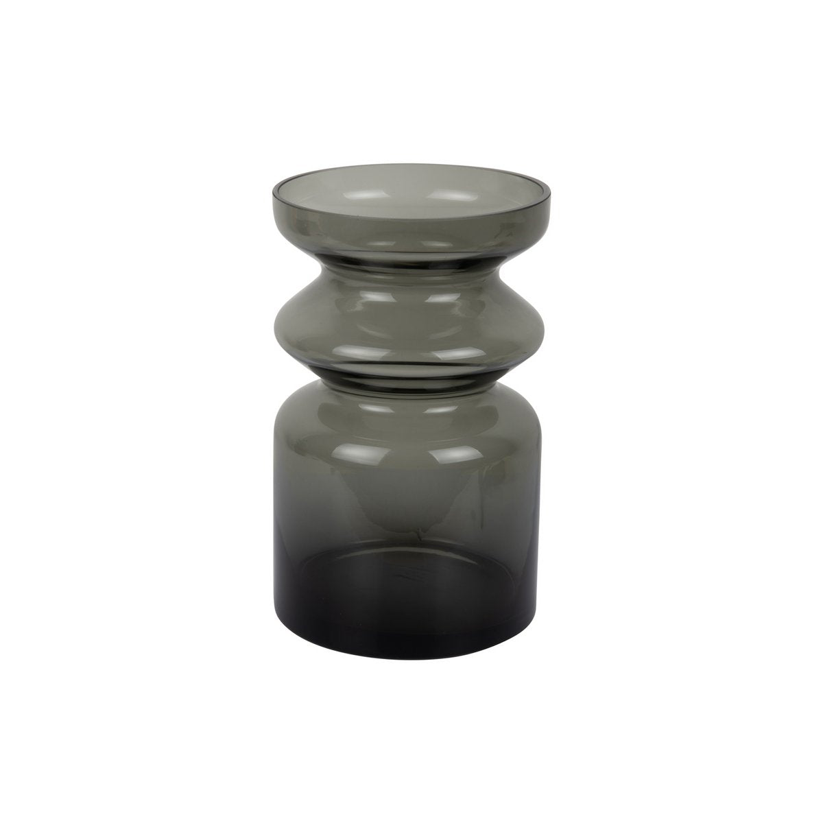 Vase Gusto en verre gris avec encoches arrondies, vue de face