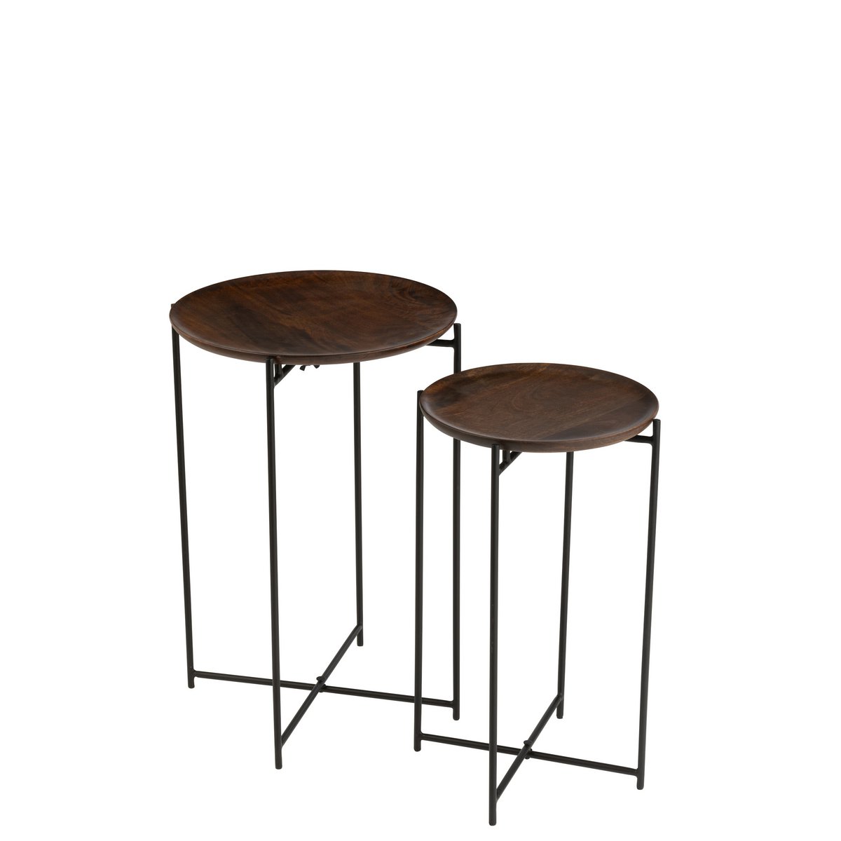 Set de 2 tables d'appoint rondes J-Line en mangohout et métal noir