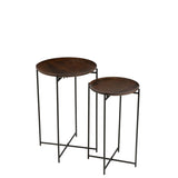 Set de 2 tables d'appoint rondes J-Line en mangohout et métal noir