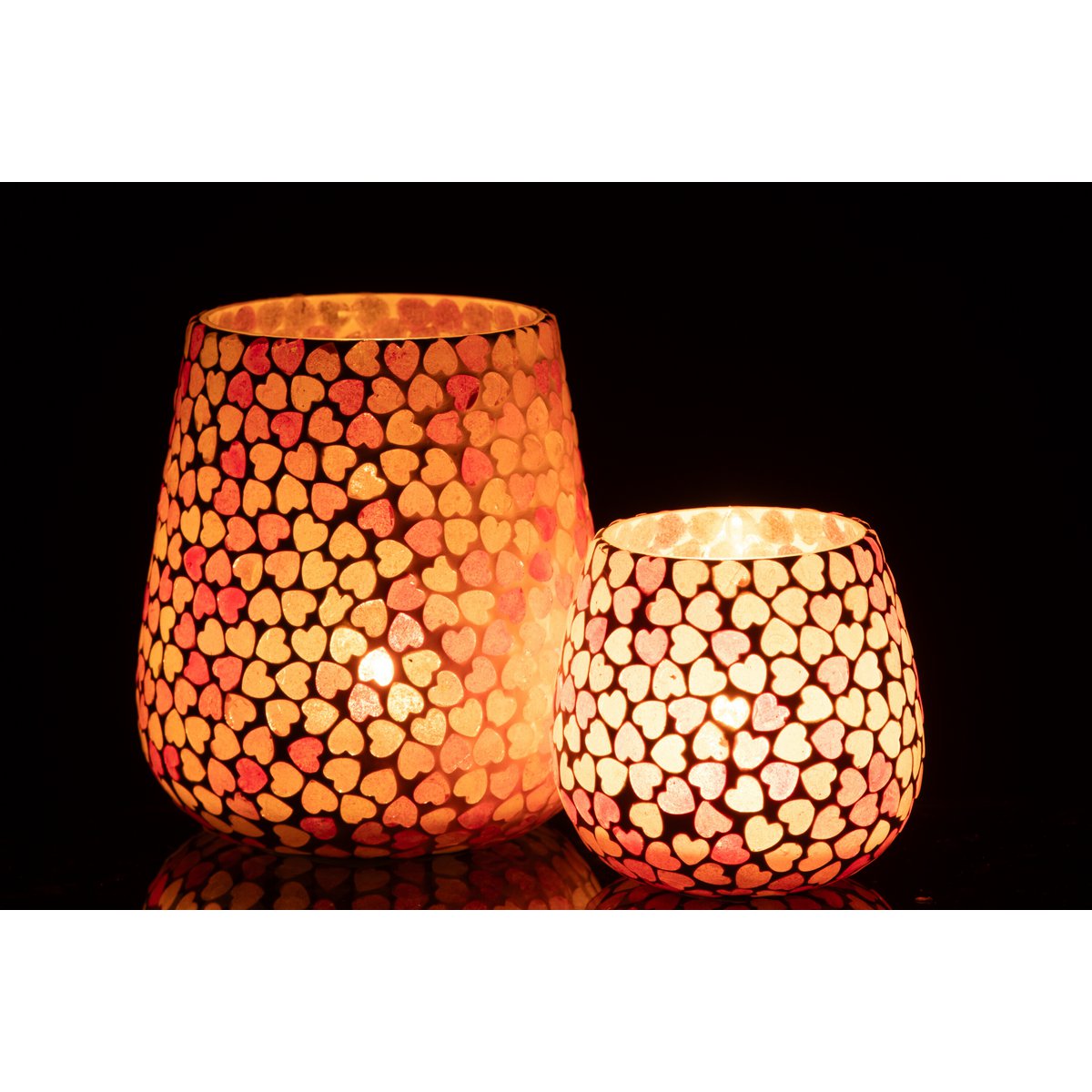 Bougeoir J-Line Hart Mosaic en verre rose - vue latérale