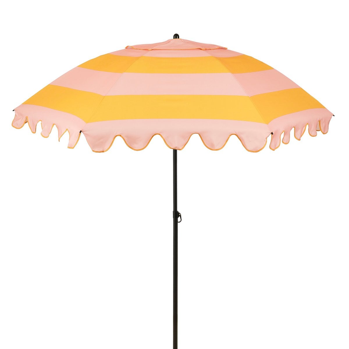 Parasol rayé jaune-rose de Mica Decorations avec volants élégants