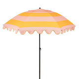 Parasol rayé jaune-rose de Mica Decorations avec volants élégants