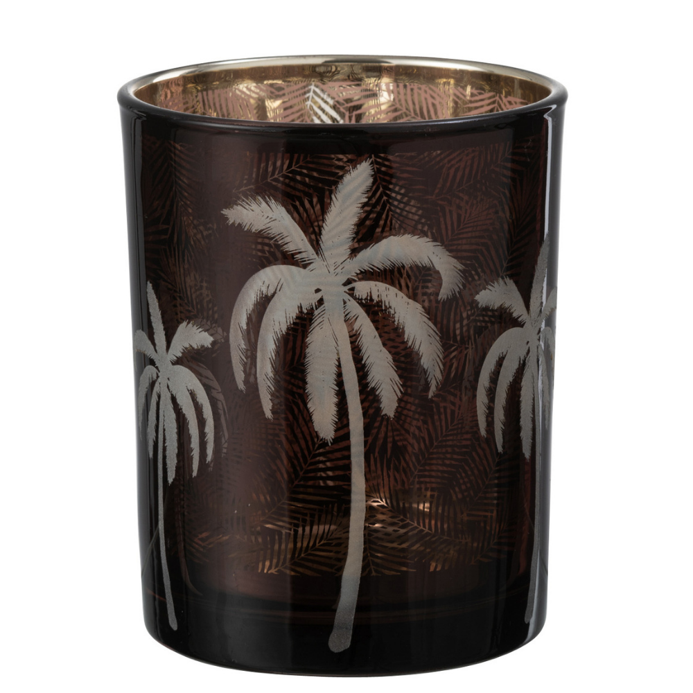 Lanterne J-Line Palmier en verre marron, vue de face