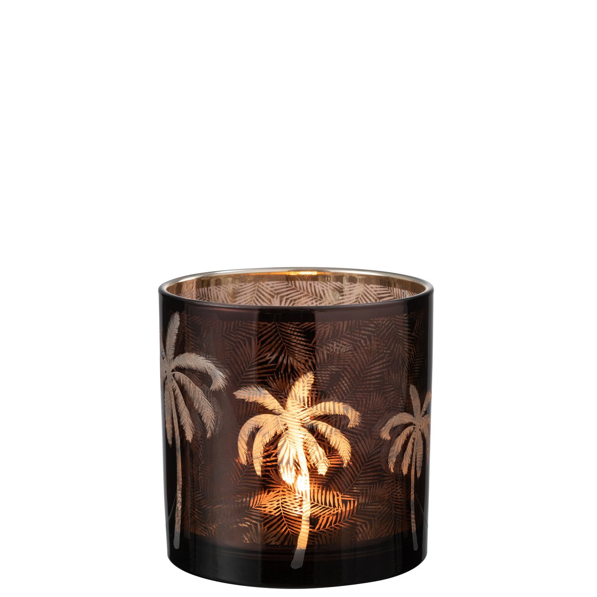 Lanterne J-Line Palmier en verre marron, vue de face