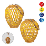 2 Set Basket / Solar Record "Cesto", en artstrattan de couleur naturelle, avec capteur crépusculaire, blanc chaud, 24 cm de haut, pour la zone extérieure