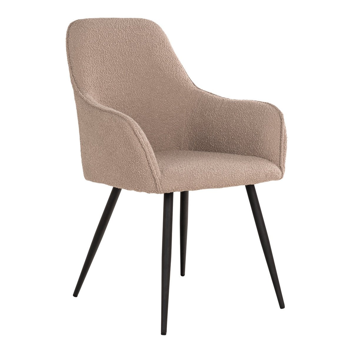 Chaise Harbo en bouclé beige avec pieds noirs, vue de face