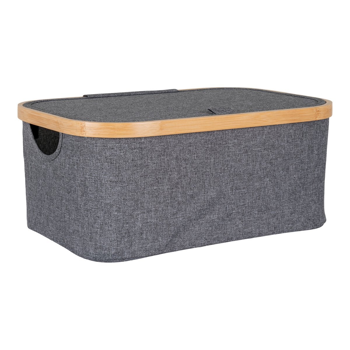 Panier Noto en bambou et polyester, vue de face avec couvercle