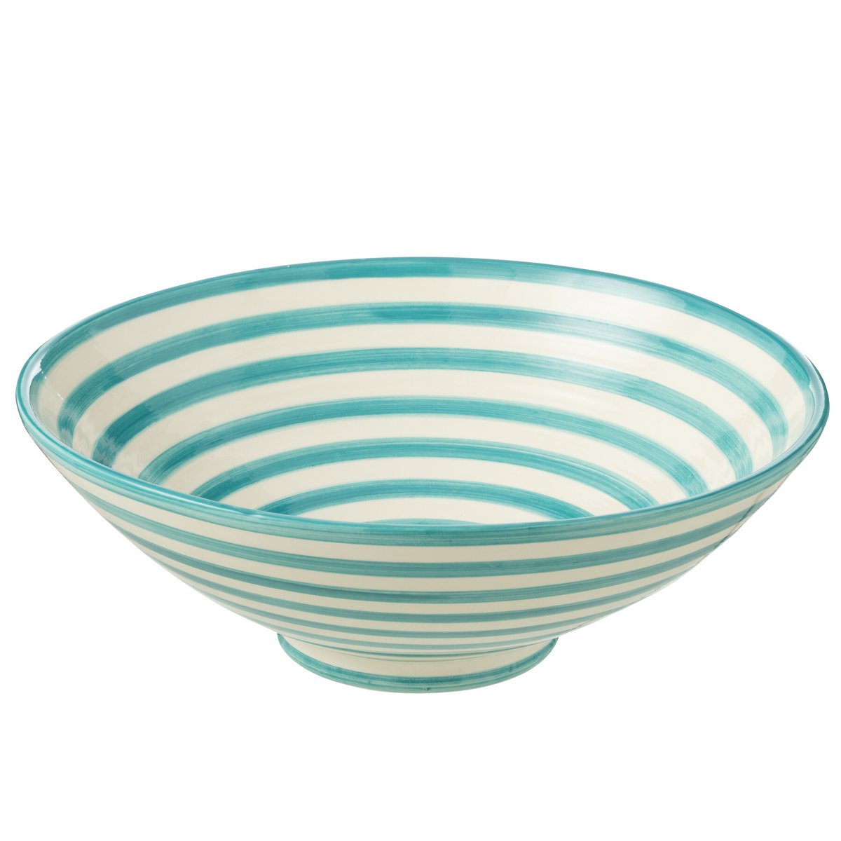Bol J-Line Grenada Stripes en céramique blanc et aqua, vue de face