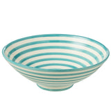 Bol J-Line Grenada Stripes en céramique blanc et aqua, vue de face