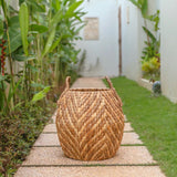 Grand panier à linge panier de rangement panier décoratif panier rond panier WAYAG en jacinthe d'eau tissée avec motif zigzag beige et marron
