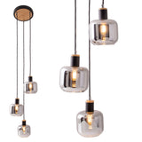 3 plafonds "Fumoso", pendant lampe en métal et en verre en noir, avec douille E14, pour salle à manger, salon, hall ou bureau, lampe suspendue hauteur totale 123 cm.