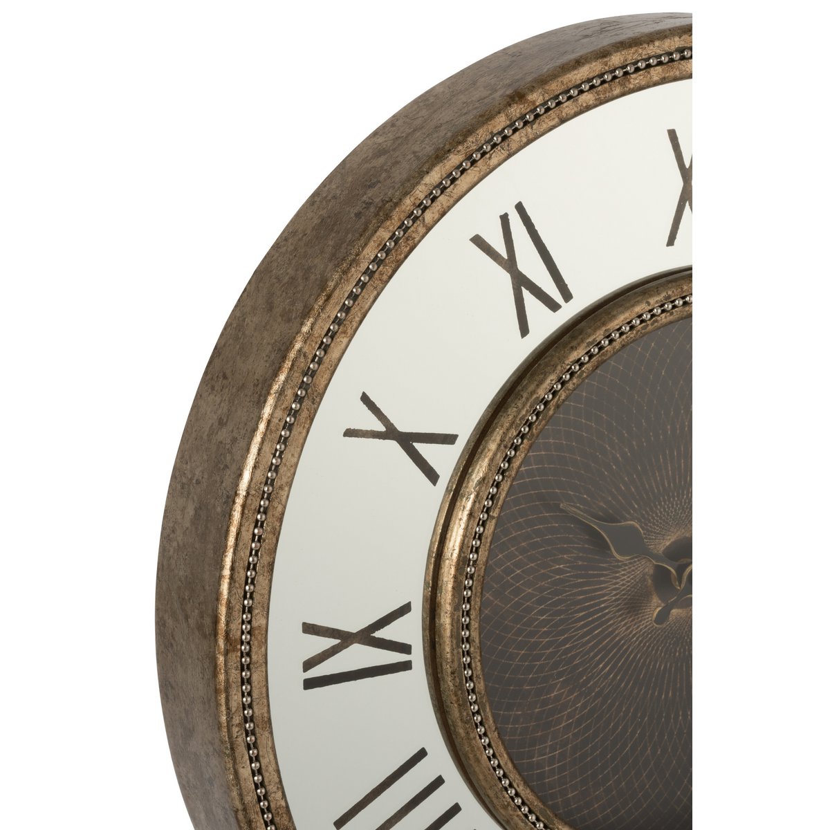 Vue de face de l'horloge murale J-Line, détails dorés