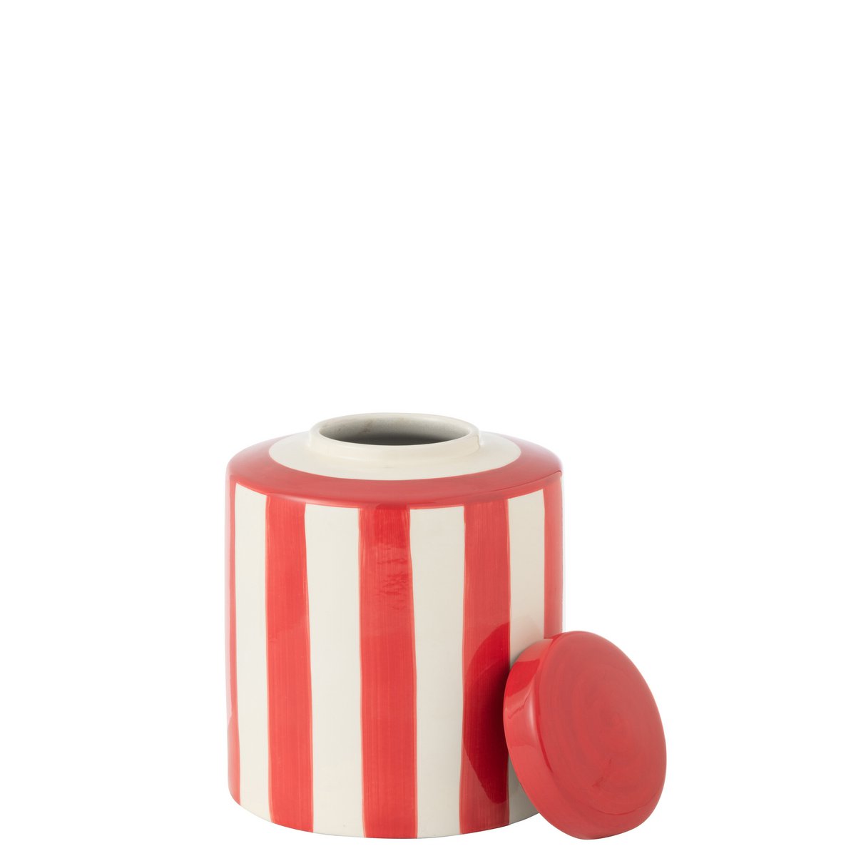 Urne J-Line Listra Stripes en porcelaine rouge et blanc, vue de face.