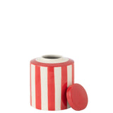 Urne J-Line Listra Stripes en porcelaine rouge et blanc, vue de face.