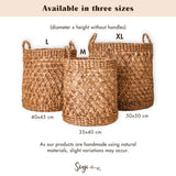 Panier à linge rond tressé – Panier à plantes Boho – Panier à linge marron – Grand panier en jacinthe d'eau RAJA (3 tailles Ø 35/40/50 cm)