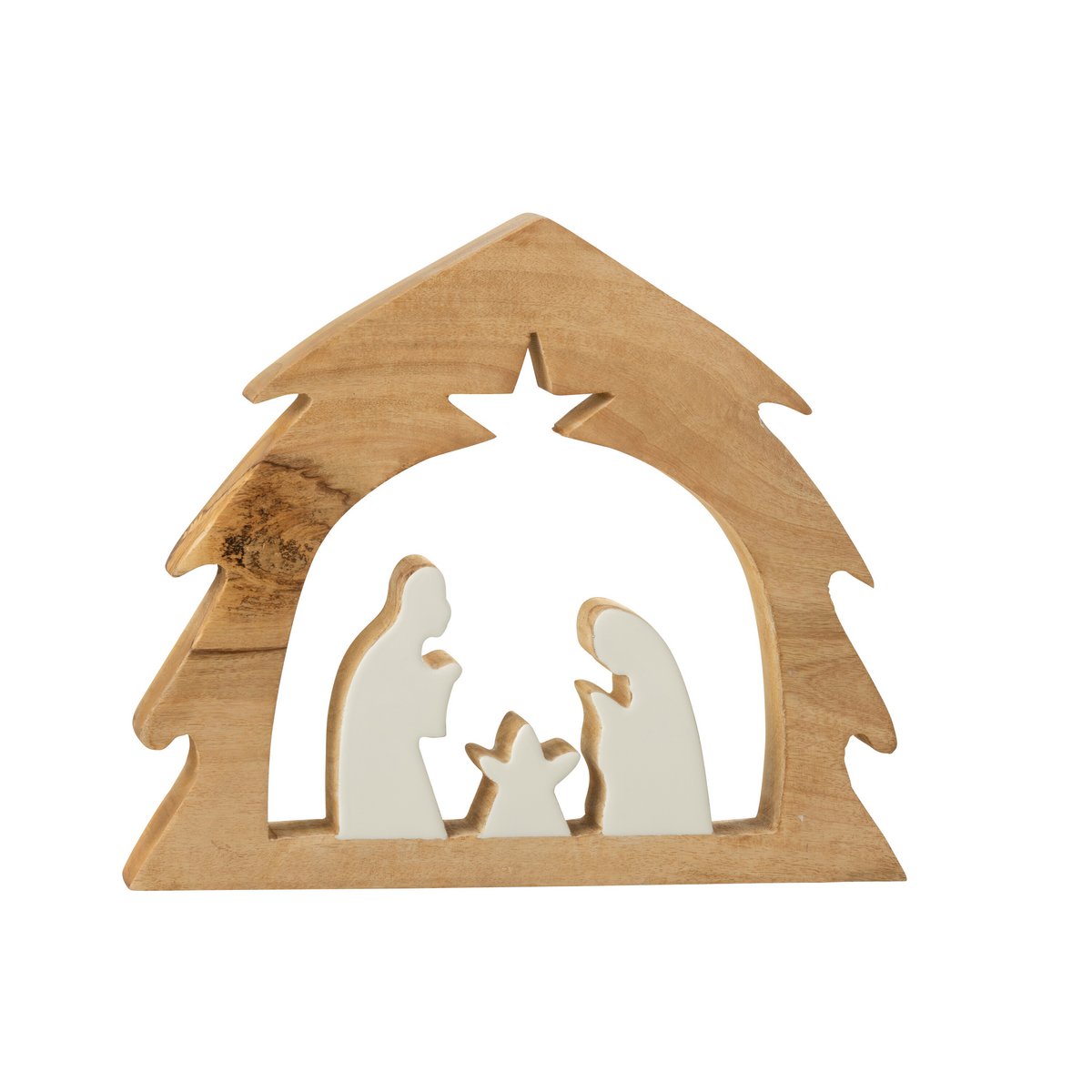 Détail de l'Arbre de Crèche J-Line, mettant en avant son design en bois.