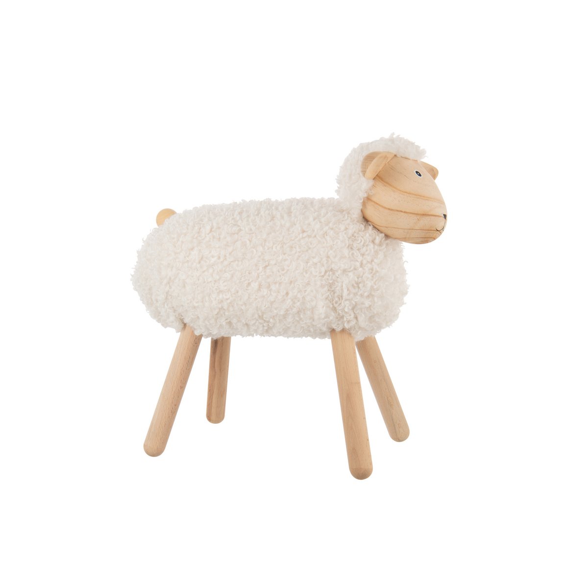Mouton J-Line en bois et fausse fourrure blanche, vue de face
