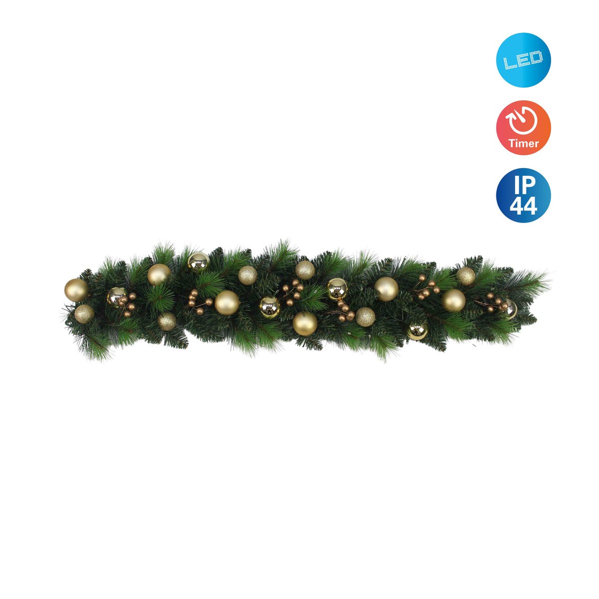 Décoration extérieure de vrille de Noël à LED "Noel" en métal et en plastique en vert et en or, avec des LED fermement intégrées