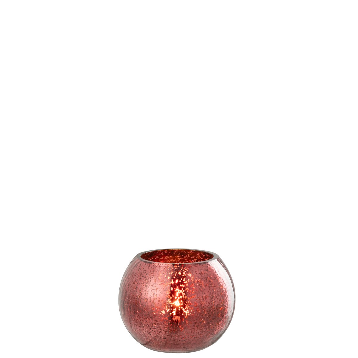 Photophore Boule Craquelé en Verre Rose - vue de face
