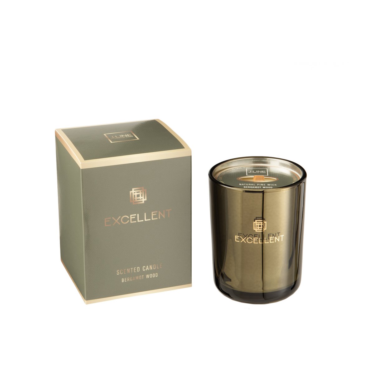 Bougie J-Line Excellent allumée, diffusant un parfum de bergamote