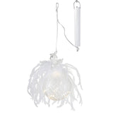 Boule de Noël Ange en verre avec plumes blanches et LED allumées