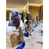 Porte-carte de voeux Photo Stand Photo Clip Set en 2 parties Décoration de table de coeur en 2 parties Décoration de mariage Mangoholz Massive