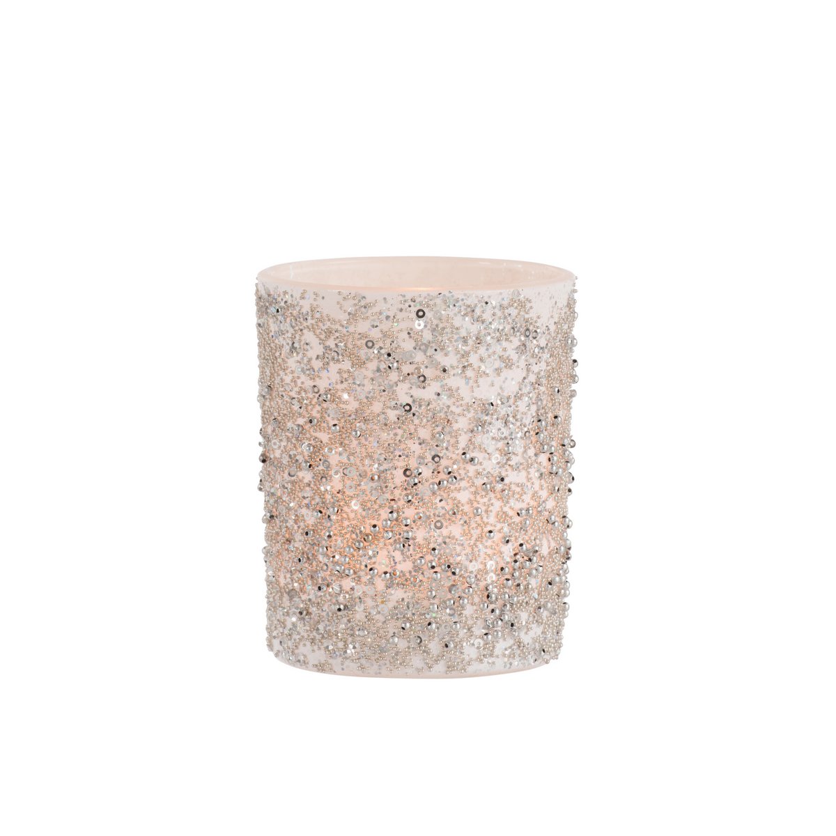 Photophore J-Line Pearls en verre argenté, vue de face