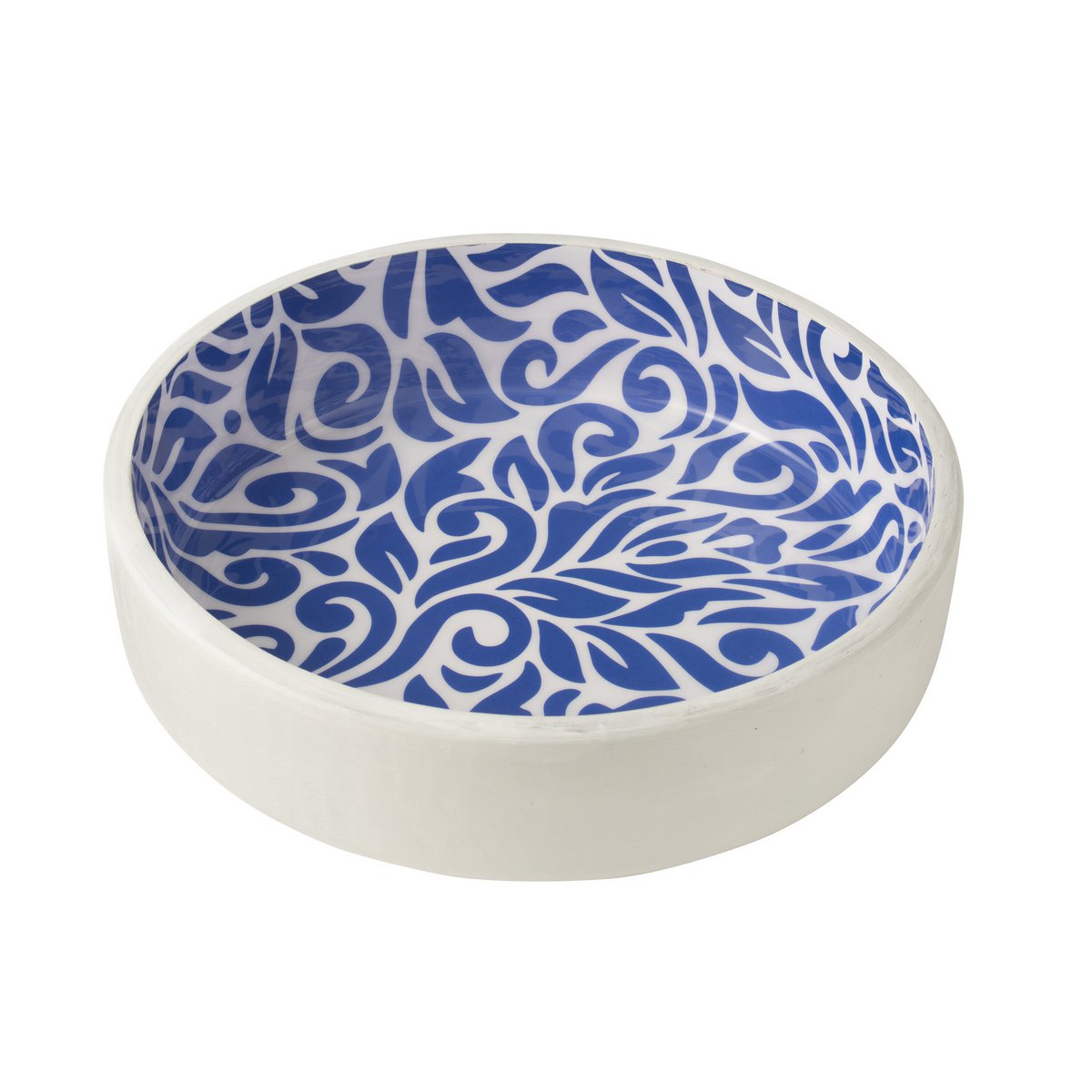 Saladier Fleurs Manguier Bleu/Blanc - vue de face avec motifs floraux