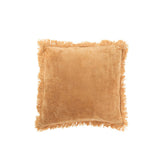 Coussin J-Line Franges en coton et velours ocre, ambiance salon