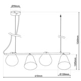 Lampe à 4 pendentifs "Triton" en métal noir en noir, avec douille E27, éclairage pour le salon, la salle à manger ou le bureau.