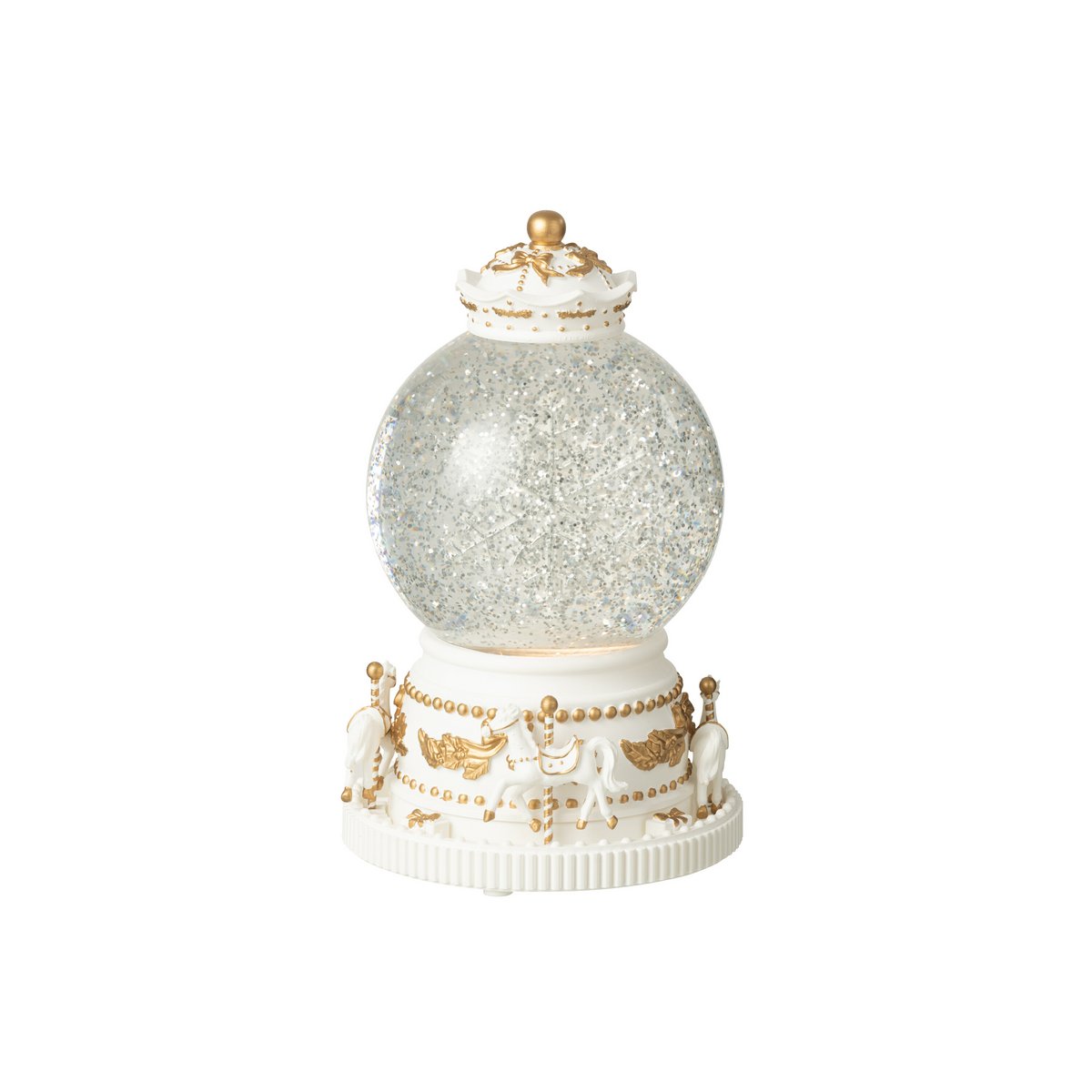 Globe décoratif J-Line représentant des chevaux en polyresine blanc et doré