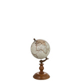 Globe J-Line sur socle en bois blanc et naturel, vue de face