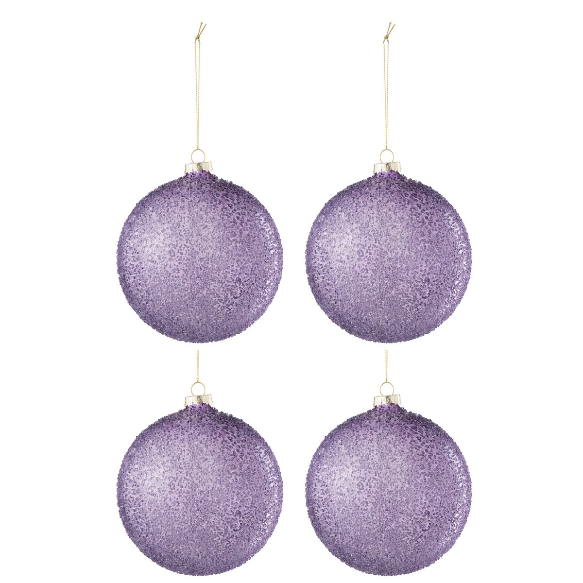 Boule de Noël en verre violet J-Line, détail des perles scintillantes